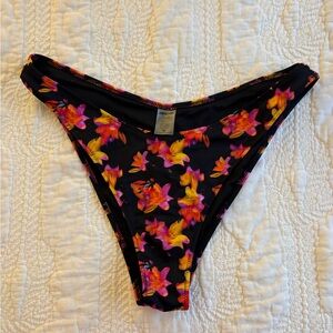 Floral Black High-Cut Bikini Bottom - Multicolor Floral